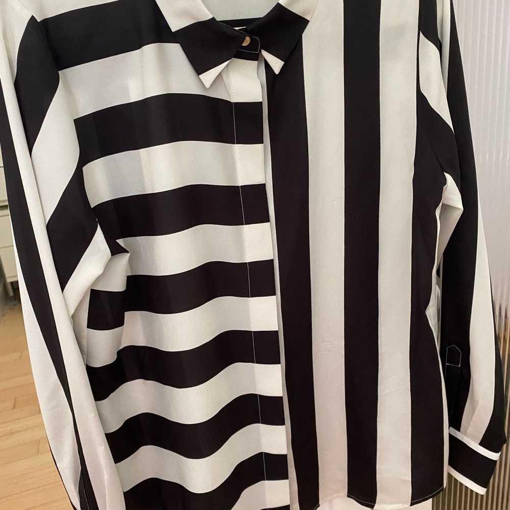 DKNY Mixed Striped Button Down Blouse